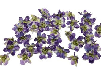 30 PURPLE GREEN Artificial Delphinium Buds - Artificial Flowers, Silk Flowers, Flower Crown, Scrapbooking, Hair Accessories, Millinery, Tutu