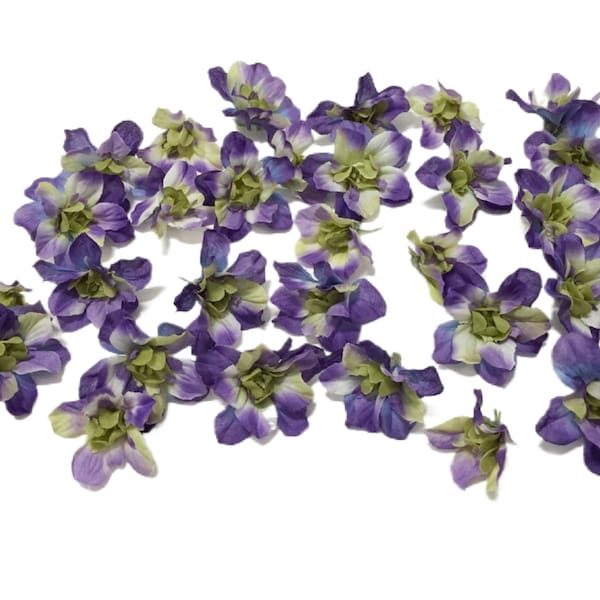30 PURPLE GREEN Artificial Delphinium Buds - Artificial Flowers, Silk Flowers, Flower Crown, Scrapbooking, Hair Accessories, Millinery, Tutu