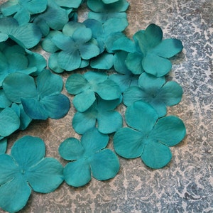 TURQUOISE Hydrangea Blossoms 50 Pcs Artificial Flowers, Silk Flowers, Flower Crown, Millinery, Scrapbooking, Wedding image 1