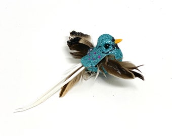 Artificial TEAL Glitter Hummingbird on Clip - Christmas Tree, Christmas Ornament, Wreath, Bird Cage, Fake Bird, Wedding, DIY, Centerpiece