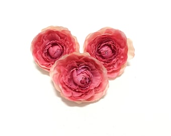 3 Shades of Pink Artificial Ranunculus - Artificial Flowers, Silk Flowers, OOAK, Flower Crown, Hair Accessories, Millinery, Corsage, Tutu