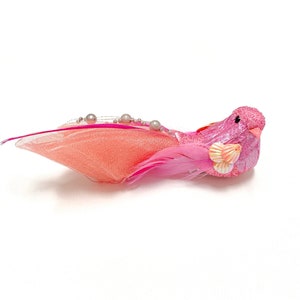 Artificial PINK Decorative Bird with Feather Wings on Clip - Craft Bird, DIY Crafts, Wedding, Christmas, Wreath, Party Supplies, Nest, Decor