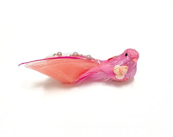 Artificial PINK Decorative Bird with Feather Wings on Clip - Craft Bird, DIY Crafts, Wedding, Christmas, Wreath, Party Supplies, Nest, Decor