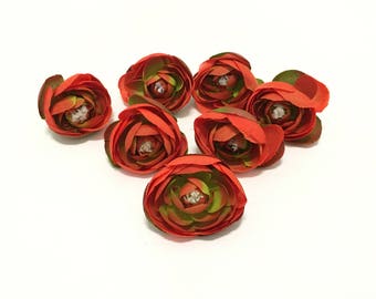 7 Small ORANGE Artificial Ranunculus - Artificial Flowers, Silk Flowers. Wedding, Millinery, Flower Crown, Hair Accessories, DIY Wedding