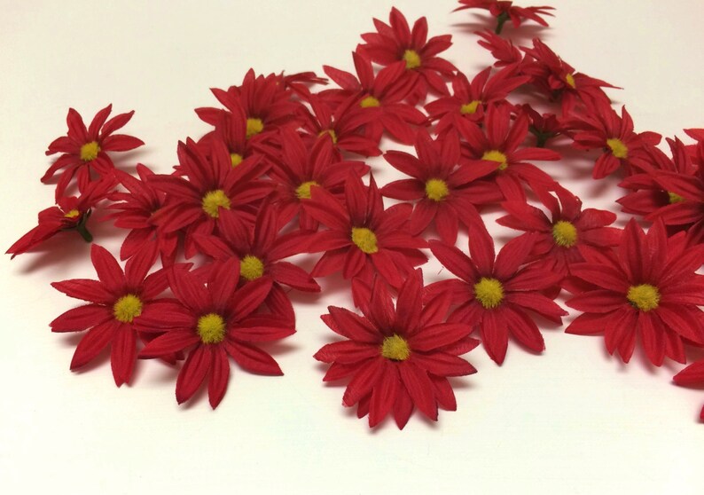 Artificial Flowers 30 Artificial RED Daisies Flower Crown, Hair Accessories image 2