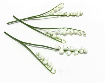 3 Plastic Artificial Lily of the Valley Flower Stems - Artificial Flowers, Greenery, Filler, Wedding Flowers, Flower Crown, Hair Accessories