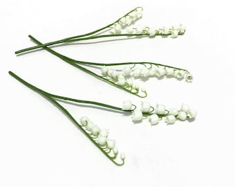 3 konstgjorda liljekonvaljblomstjälkar i plast - Konstgjorda blommor, grönska, fyllnadsmedel, bröllopsblommor, blomsterkrona, håraccessoarer