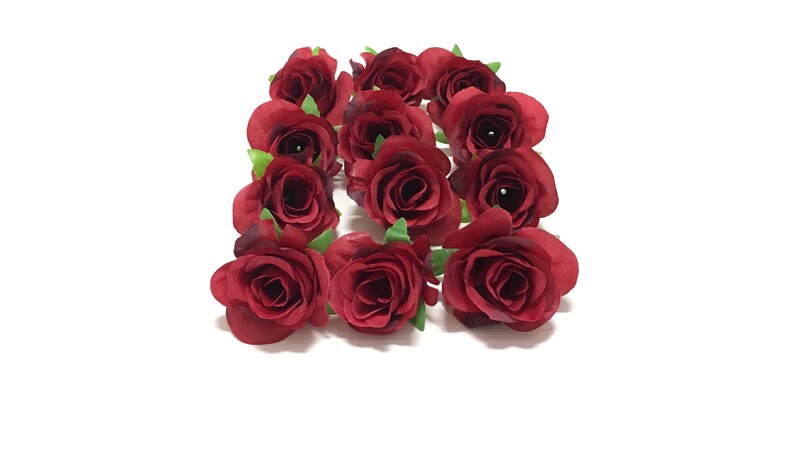 Millinery DIY Wedding 12 Miniature Artificial BURGUNDY RED Roses- Artificial Flowers Hair Accessory Flower Crown Corsage Silk Flowers