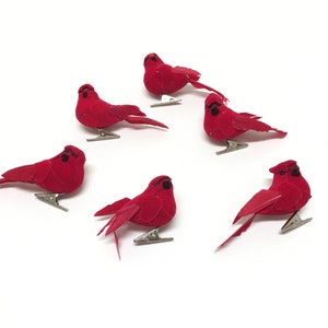 6 BLEMISHED Decorative Artificial Cardinal Birds On CLIPS -Craft Birds, Home Decor, Christmas Decorations, Wedding Birds, Christmas Ornament