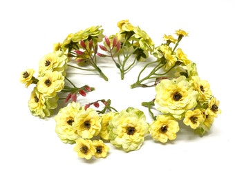 36 Artificial YELLOW Primroses and Buds - Silk Flower, Artificial Flowers, Flower Crown, Hair Accessory, Wedding Flowers, Pompon Roses, DIY