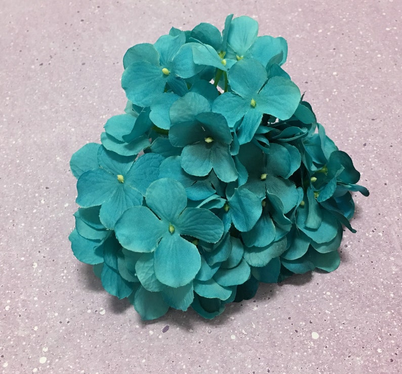 TURQUOISE Artificial Hydrangea Head Artificial Flowers, Silk Flowers, Flower Crown, Hair Accessory, Wedding Flowers, Millinery, Scrapbook image 2