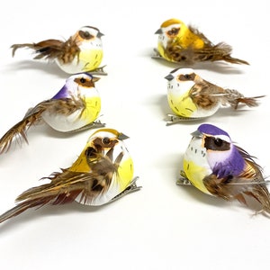 6 Artificial Decorative Artificial Birds - Craft Supplies, Wedding Supplies, Christmas Crafts, Party Supplies, Wreath Supplies