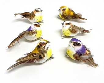 6 Artificial Decorative Artificial Birds - Craft Supplies, Wedding Supplies, Christmas Crafts, Party Supplies, Wreath Supplies