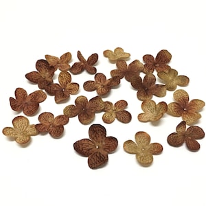 20 Artificial Deep Brown Hydrangea Blossoms - Artificial Flower Petals, Silk Flowers, Artificial Flowers, Hair Accessories, Scrapbooking