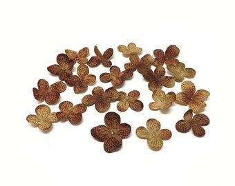 20 Artificial Deep Brown Hydrangea Blossoms - Artificial Flower Petals, Silk Flowers, Artificial Flowers, Hair Accessories, Scrapbooking