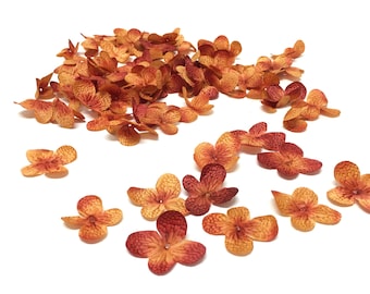 20 Rust Orange Artificial Hydrangea Blossoms in Rust Orange - Artificial Flowers, Silk Flowers, Scrapbooking, Hair Accessories,Wedding, Tutu