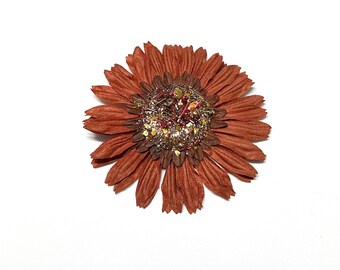 JUMBO Brown Paper Daisy Flower on Clip - Artificial Flower, Scrapbooking, Wedding Supplies, Party Decorations, Pin, Hair Accessories, Tutu