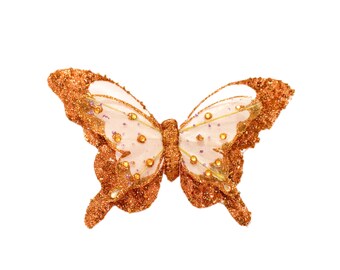 Mariposa gigante de tela naranja con purpurina - Mariposa artificial, accesorios para el cabello, bricolaje para bodas, decoración navideña, adorno, corona, bebé