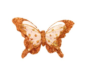 Jumbo ORANGE Glitter Fabric Butterfly - Artificial Butterfly, Hair Accessories, DIY Wedding, Christmas Decoration, Ornament, Wreath, Baby