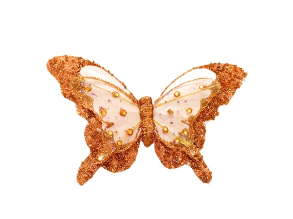 Jumbo ORANGE Glitzer Stoff Schmetterling Künstlicher