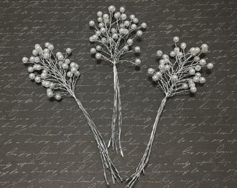 3 Sets 6mm White Pearl Picks - Artificial Flowers, Wedding Picks, Flower Crown, Hair Accessories, Millinery, Bouquet