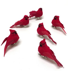 Artificial Birds 6 Decorative Artificial Cardinals ON CLIPS Craft Embellishment Home Decor, Christmas Decorations, Ornament, Wreath image 2