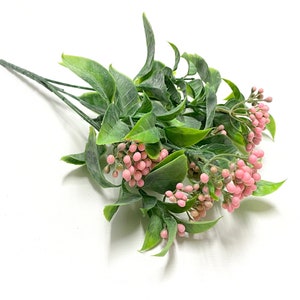 Pink Plastic Artificial Berry Bush with Greenery - Flower Crown, Artificial Flowers, Hair Accessories, Wedding, Corsage, Centerpiece, Wreath