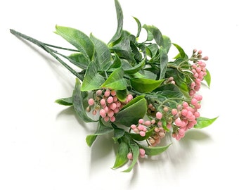 Pink Plastic Artificial Berry Bush with Greenery - Flower Crown, Artificial Flowers, Hair Accessories, Wedding, Corsage, Centerpiece, Wreath