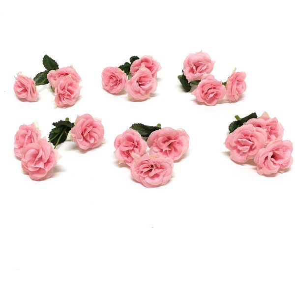 18 Pink Artificial Mini Roses On SHORT STEMS - Artificial Flowers, Flower Crown, Silk Flowers, Flower Crown, Corsage, Hair Accessories, Tutu