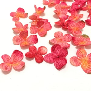 40 Artificial Hydrangea Blossoms in Fuchsia Pink Yellow - Artificial Flowers, Scrapbooking, Millinery, Silk Flowers, Hair Accessories, Hat