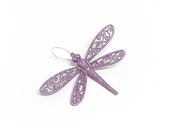 Embroidered brooch dragonfly fuchsia glitter