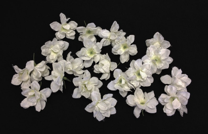 20 Cream White Artificial Delphinium Blossoms ALMOST 1.5 Inches Artificial Flowers, Flower Crown, Flower Letters, Hair Accessories, Tutu image 4