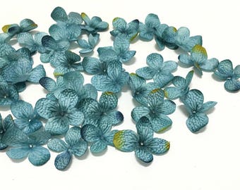 80 Artificial Hydrangea Blossoms in Aqua Blue Green - Artificial Flowers, Scrapbooking, Silk Flowers, Flower Crown, Wedding, Tutu, Millinery