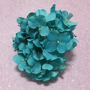 TURQUOISE Artificial Hydrangea Head Artificial Flowers, Silk Flowers, Flower Crown, Hair Accessory, Wedding Flowers, Millinery, Scrapbook image 3