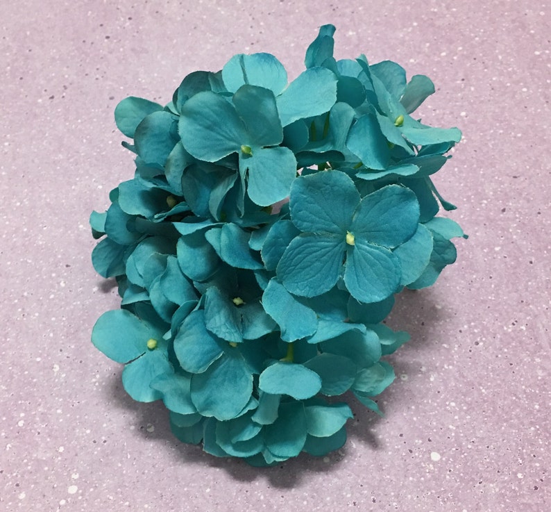 TURQUOISE Artificial Hydrangea Head Artificial Flowers, Silk Flowers, Flower Crown, Hair Accessory, Wedding Flowers, Millinery, Scrapbook image 3