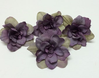 Silk Flowers - Four Delphinium Blossoms in Purple with Khaki - 3 Inches - Artificial Flowers