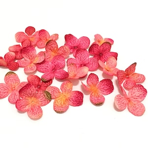 20 Artificial Hydrangea Blossoms in Fuchsia Pink Yellow - Artificial Flowers, Scrapbooking, Millinery, Hair Accessories, Flower Crown, Tutu
