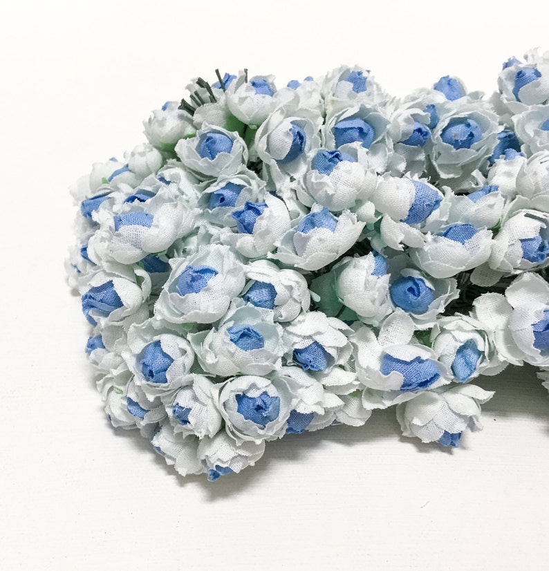 Flower Picks VERY SMALL FLOWERS 144 Small Roses in Blue and White Artificial Flowers