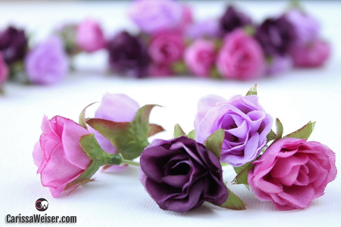 34 SMALL Artificial Sweetheart Roses- Shades of Purple- Miniature ...