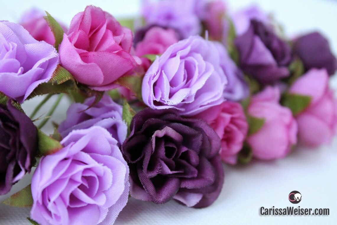 34 SMALL Artificial Sweetheart Roses- Shades of Purple- Miniature ...