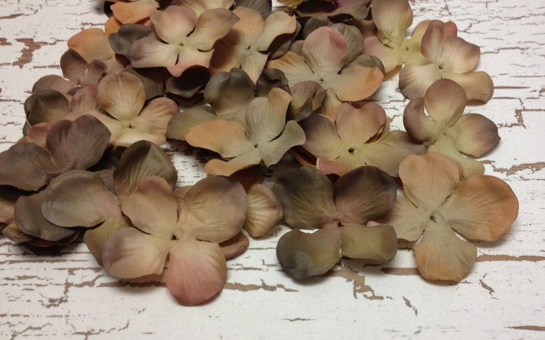 50 Dry Look Hydrangea Blossoms in Shades of Brown Artificial Flowers, Silk Flowers, Scrapbooking, Wedding, Flower Crown, Millinery image 5