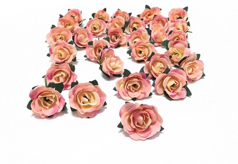 Millinery Hair Accessory Wedding Flower Crown Silk Flowers Corsage 30 Artificial Miniature Peachy Pink Mini Roses- Artificial Flowers