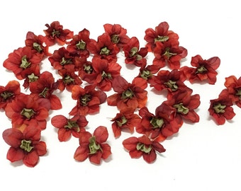 30 TOMATO RED Artificial Delphinium Buds - Assorted Sizes - Artificial Flowers, Silk Flowers, Flower Crown, Tutu, Millinery, Wedding, Hat