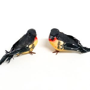 2 Decorative Artificial Black Yellow Baltimore Orioles on Clips- Home Decor, Christmas Decoration, Ornament, Wedding, Wreath, Bird Nest, DIY