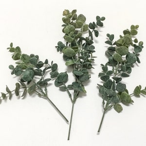 3 Green Plastic Eucalyptus Stems - Plastic Greenery - Artificial Filler, Artificial Leaves, Flower Crown, Millinery, Wedding Flowers
