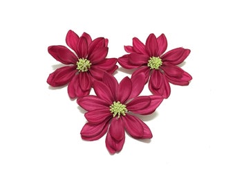 3 grandes dalias artificiales fucsias -4 pulgadas - flores artificiales, flores de seda, corona de flores, accesorios para el cabello, boda, álbum de recortes, tutú