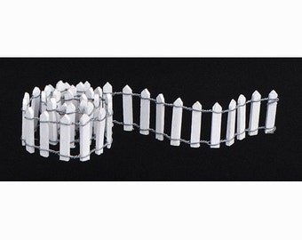 Miniature White Wooden Picket Fence 18 x 1 Inch - for Fairy Gardens, Doll Houses
