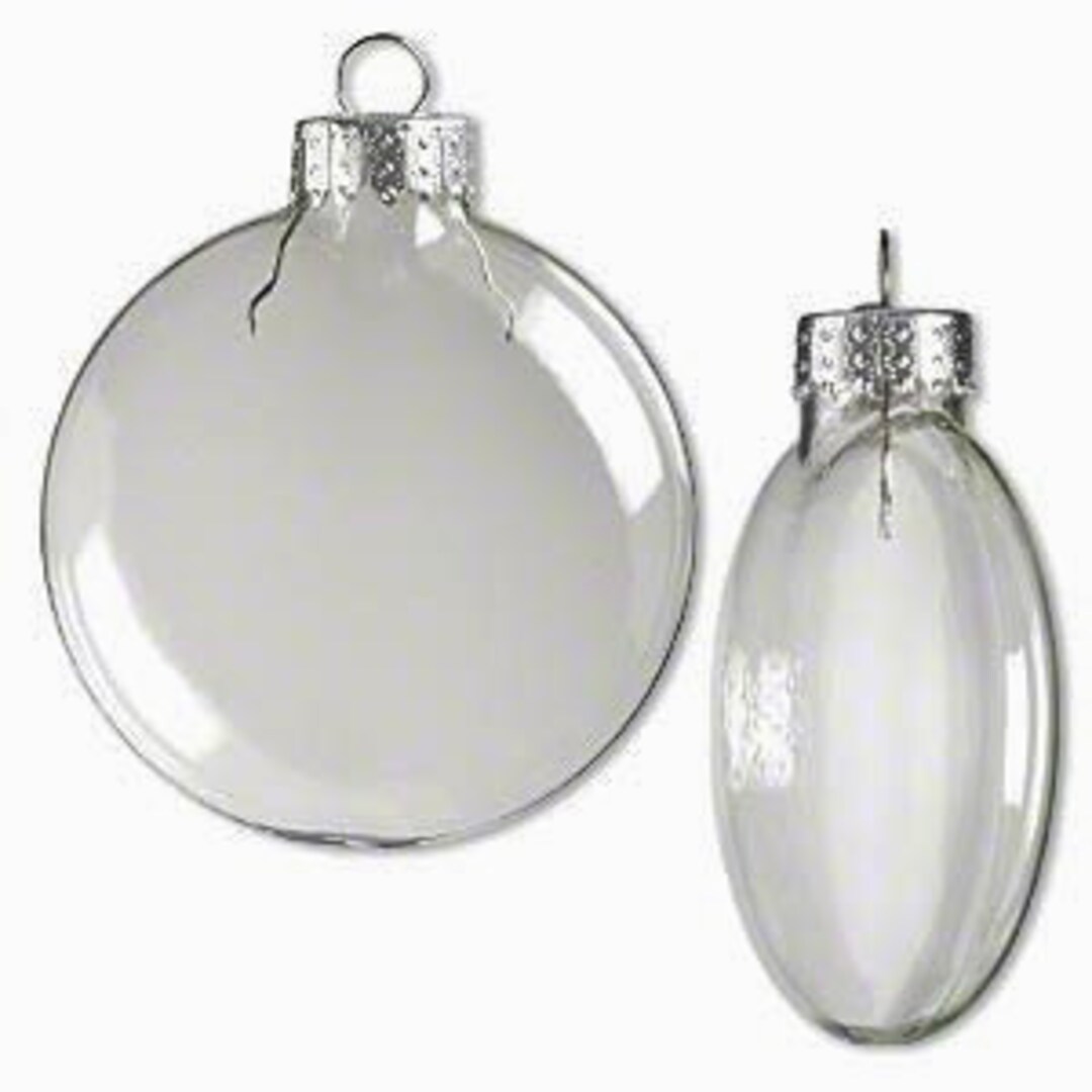 6 Small Clear Glass DISC Ornaments 2.5 Inches Christmas Tree Ornaments