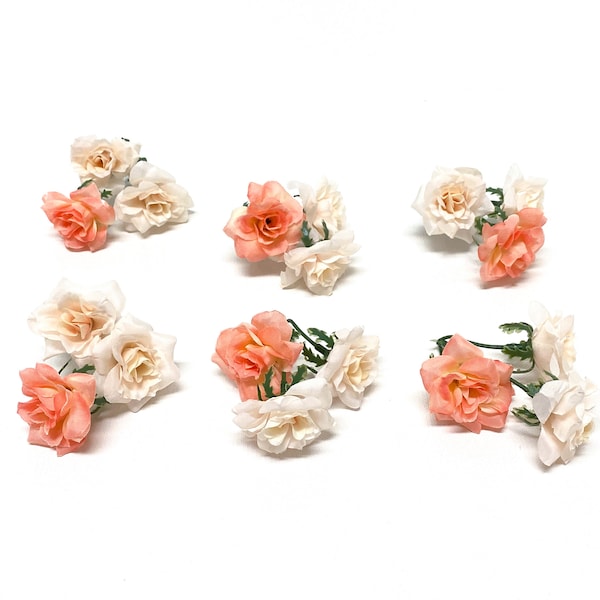 18 PEACH and Ivory Artificial Miniature Diamond Roses - Flower Crown, Silk Flowers, Artificial  Flowers, Millinery, Wedding, DIY, Corsage,