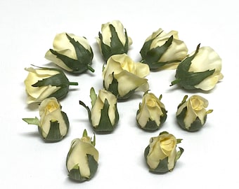 12 Artificial Ivory Beige Rosebuds - OOAK Artificial Flowers, Silk Flowers, Flower Crown, Hair Accessories, DIY Wedding, Millinery, Corsage